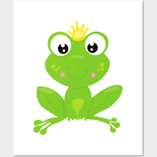Cute Frog, Green Frog, Crown, Frog Prince Posters and Art